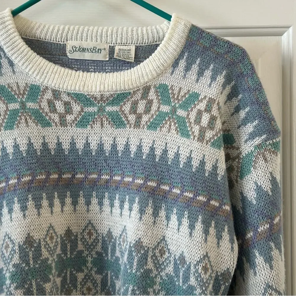 Vintage St. John’s Bay Nordic Fair Isle Sweater Men’s Small Blue Cream